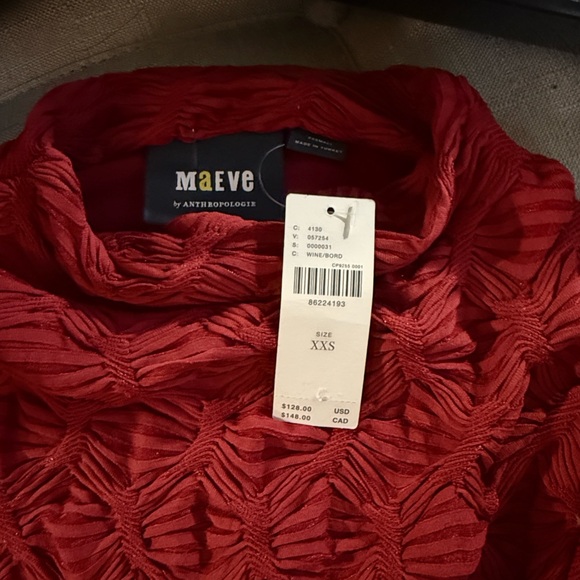 NWT MAEVE ANTHROPOLOGIE Long-Sleeve Scrunch Textured Mini holiday Dress wine XXS - Picture 10 of 15